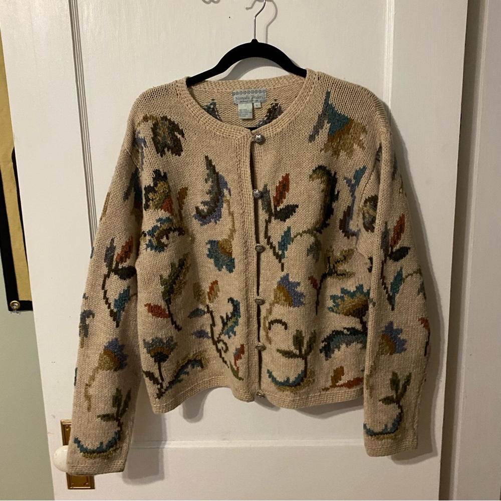 Vintage Nomadic Traders Autumn Leaf Wool Cardigan Sweater